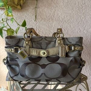 Coach Satin Tan Purse L0873-13237 Carly Turlock Edition Belted Satchel Tote